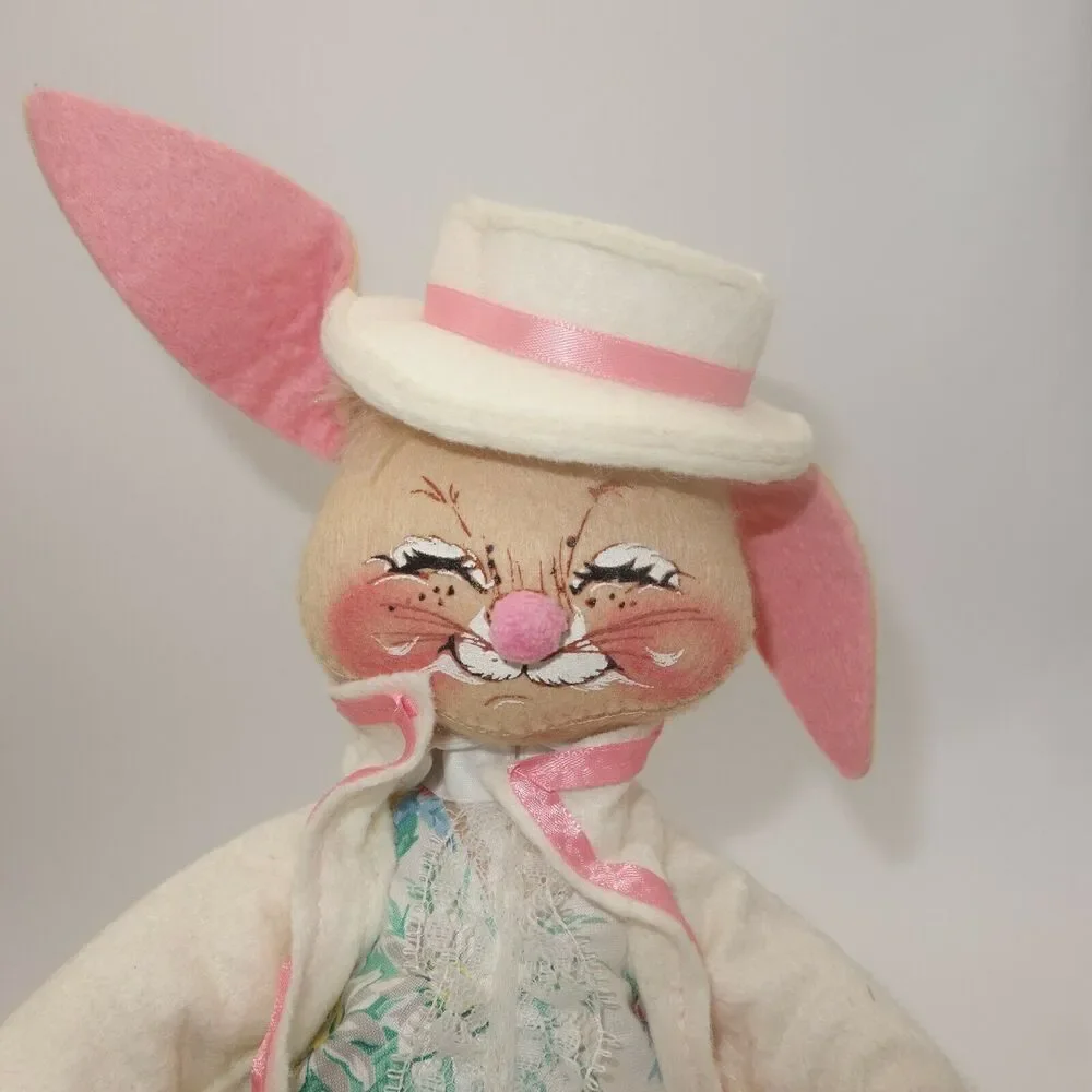 Vintage 1987 Annalee Mr. & Mrs. Easter Bunny Rabbit Pair Couple Parasol Poseable - Picture 3 of 12